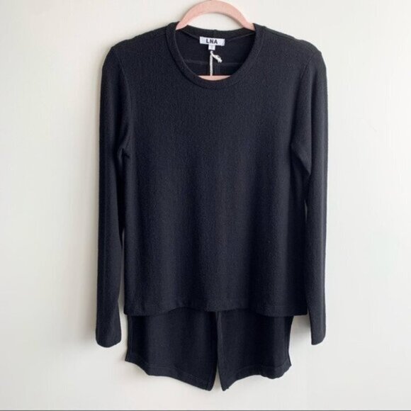 REVOLVE LNA Ace Sweater Open Split Back Slit Long Sleeve Asymmetrical hem Black - Picture 3 of 16